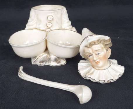 Moutardier en porcelaine en forme de Pierrot (Ht :