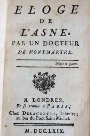 - [CAJOT (Dom Jean-Joseph)] - Éloge de l'Asne, par