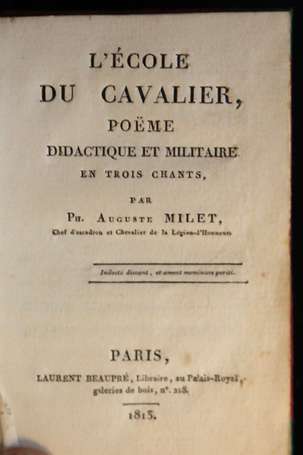 MILET (Ph. Auguste) - L'École du Cavalier, poëme 