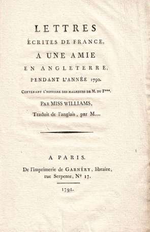 WILLIAMS Helen-Maria - Lettres écrites de France, 