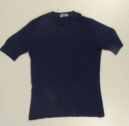 HERMES - Tee shirt bleu nuit en rayonne siglé H 