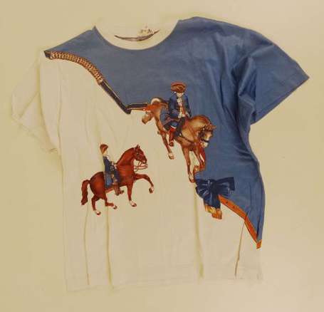 HERMES - Tee shirt en coton à motifs de cavaliers 