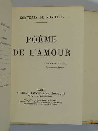 [NOAILLES (Anne de) - Poème de l'amour - Paris ; 