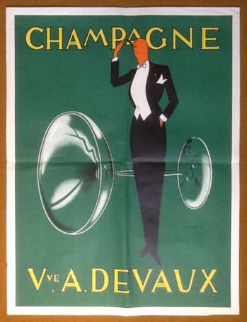 CHAMPAGNE VEUVE A.DEVAUX : Affiche lithographiée 