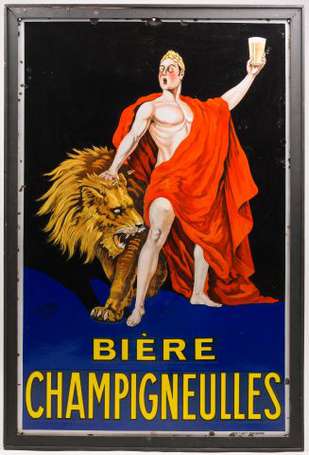 BIERE CHAMPIGNEULLES : Plaque émaillée plate à 