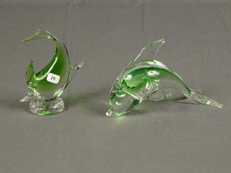 MURANO - Dauphins. 2 sujets en verre soufflé-moulé