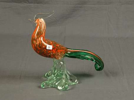 MURANO - Coq. Sujet en verre soufflé H. 23 cm