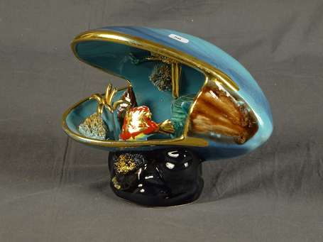 VALLAURIS - Pied de lampe en céramique à décor 