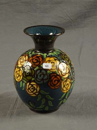 Vase pansu à col évasé en céramique à décor 