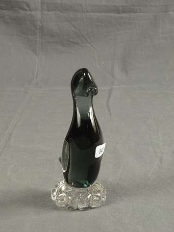 Canard en cristal moulé teinté H. 14 cm