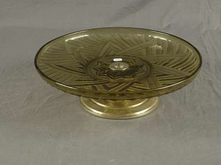 Coupe Art Déco sur pied en verre fumé moulé 