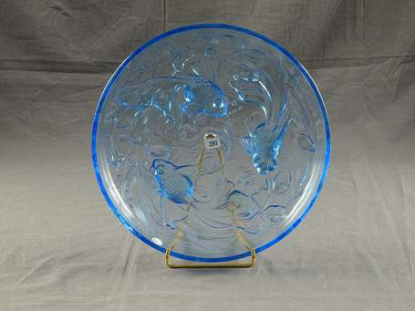 VERLYS - Coupe en verre pressé moulé teinté bleu à
