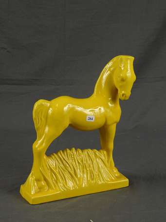 POET-LAVAL - Cheval en faïence à glaçure jaune 