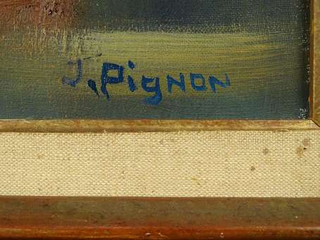 PIGNON J. XXe - Chèvre. Huile sur toile, signée en