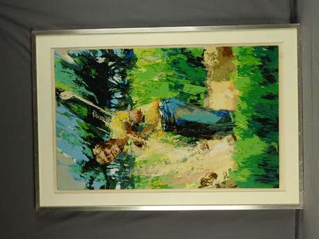 ECOLE XXe - Golfeur. Lithographie, signée en bas à