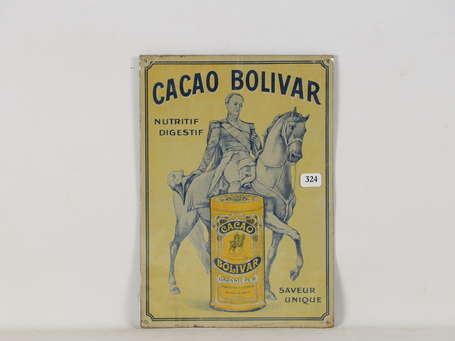 CACAO BOLIVAR : Tôle lithographiée illustrée de 