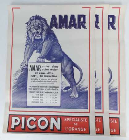 CIRQUE AMAR / PICON : Lot de 3 affiches illustrées