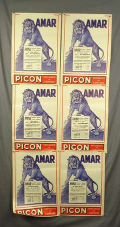 CIRQUE AMAR - 5 affiches illustrées d'un lion - 
