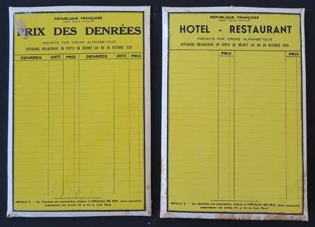 HOTEL RESTAURANT - 1935 - Prix des denrées - 