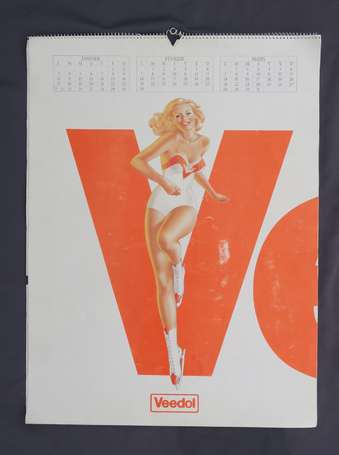 VEEDOL : 2 calendrier 1983 illustré de Pin-up 