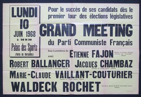 PARTI COMMUNISTE PCF  - 10 juin 1968 - Grand 