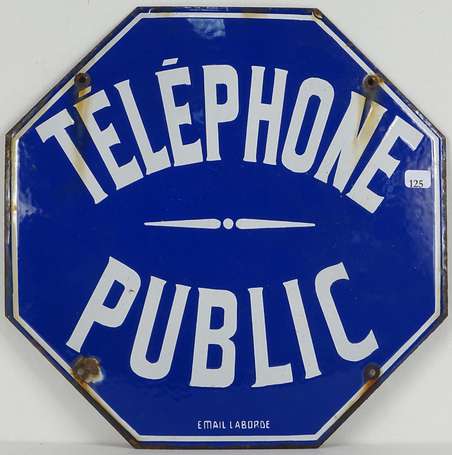 TELEPHONE : Plaque émaillée octogonale bleue à 
