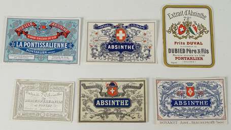 ABSINTHE Etiquettes : Lot de 6 différentes.