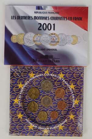 2 coffrets Monnaie de Paris derniers francs 2001 
