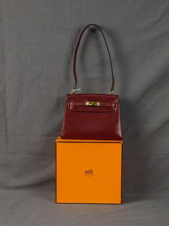 HERMES - Rare sac Mini Kelly 20 cm en box bordeau,