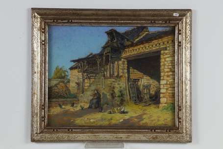 CHAUVAUX Oscar (1874-1965) - Cour de ferme. 