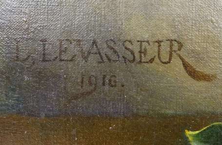 LEVASSEUR L. XIX-XXe - Bouquet de houx. Huile sur 