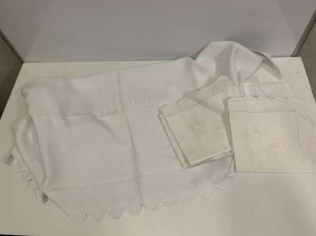 Drap et deux taies d'oreiller brodé et ajouré, 