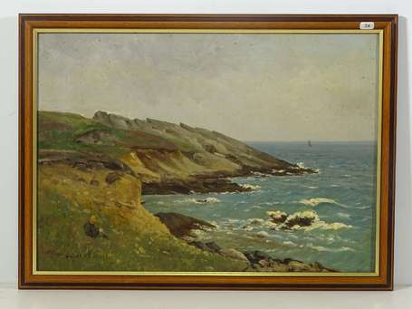 GALERNE Prosper (1836-1922) - La côte. Huile sur 