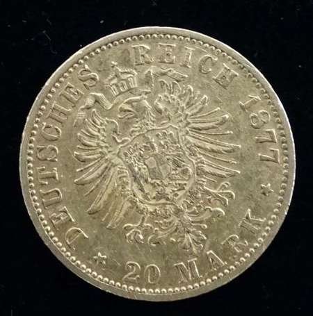 Pièce de 20 marks Wilhelm Deutscher 1877 7,9 g