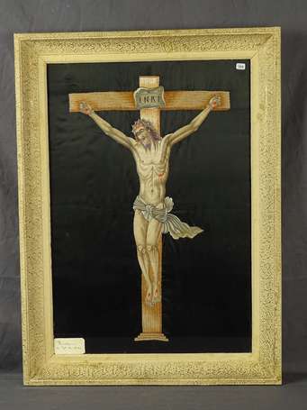 Christ en croix Broderie en fils de soies 61 x 42 