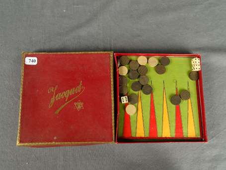 Jeu ancien de jacquet de voyage, complet  14x14  