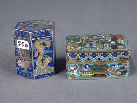 Deux anciennes boîtes à opium en émail cloisonné, 