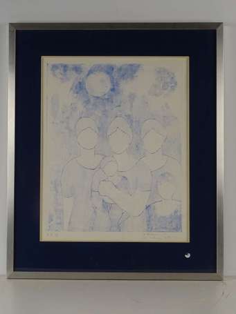 Ecole Xxe S - Famille, lithographie signée, datée 