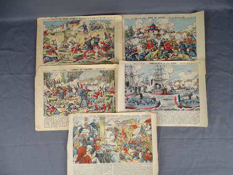 Cinq gravures 'images d'Epinal' sur la Guerre de 
