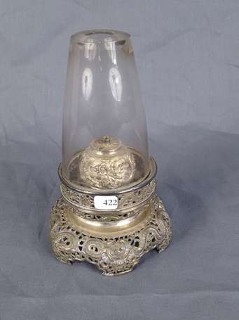 Ancienne lampe de fumeur d'opium en argent décoré 