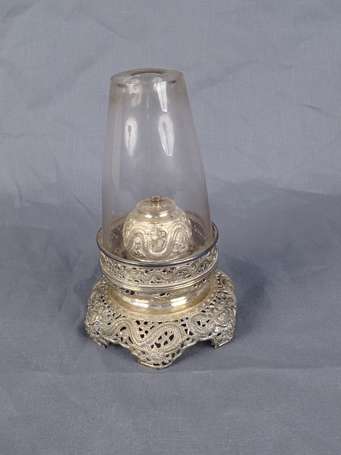 Ancienne lampe de fumeur d'opium en argent décoré 