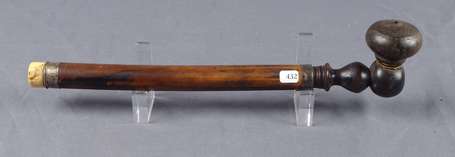 Ancienne pipe à opium en bois, argent et ivoire 