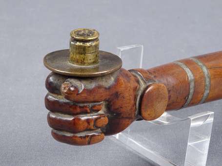 Ancienne petite pipe à opium en bois cerclé 