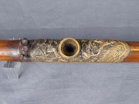 Ancienne pipe à opium en bambou et ivoire. La 