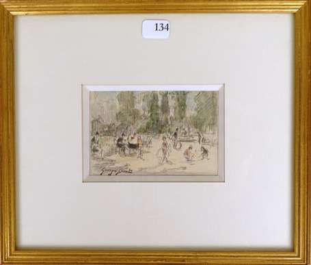 BINET Georges (1865-1949) - Jeux au parc. Dessin à