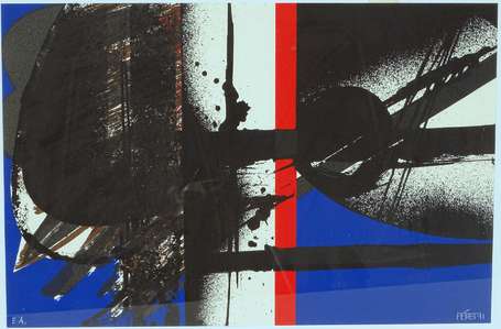 FERET XXe - Abstraction en rouge, bleu et noir. 