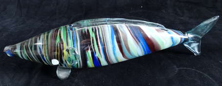 Grand poisson en verre coloré, travail de Murano 