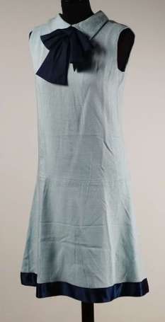 JACQUES HEIM - Robe en coton bleu sans manche, col