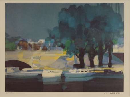DEFOSSEZ Alfred (1932-) - Bateaux sur un fleuve. 