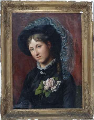 Ecole XIXème S. Femme aux roses Huile sur toile 73